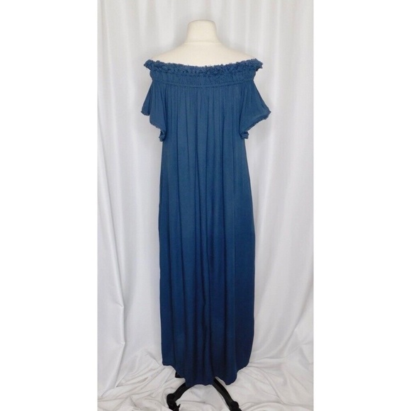 WATERCULT Smocked Maxi Dress Blue Beach Cover Up Fringed Resortwear Summer Small - Picture 8 of 13